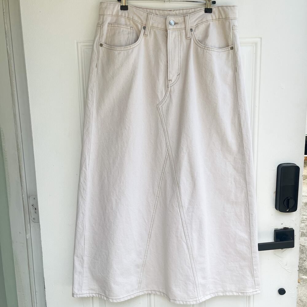 H&M Cream Oatmeal Denim Maxi Skirt Size M A-Line 100% Cotton